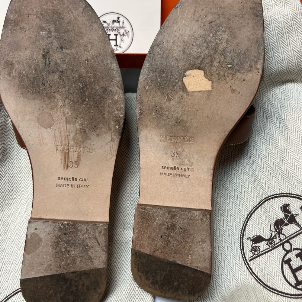 Hermès Tan Leather Sandals, Soles- size euro 35/us 5-5.5 ORAN Sandal - Picture 10 of 15